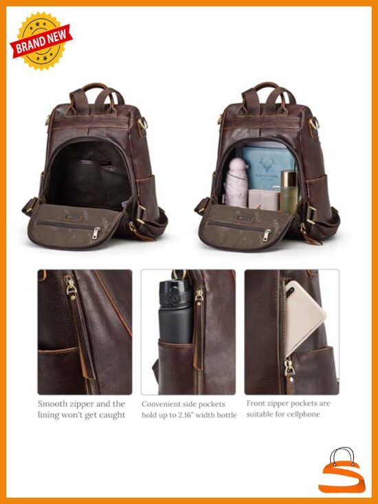 Leather Backpack Purse for Women Anti-Theft Rucksack Shoulder Bag Medium main image 5